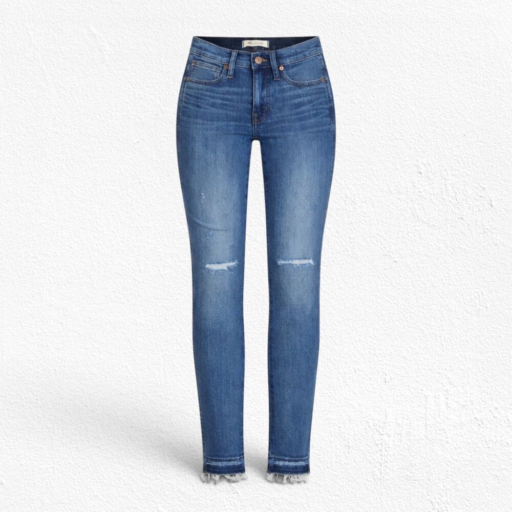 Madewell 9" High Rise Skinny Jeans York Wash Rip Repair Raw Hem Size 24 NWT